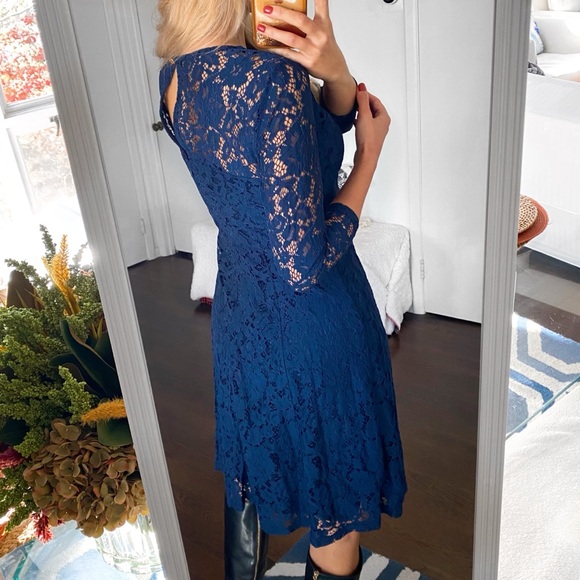 💙 DOROTHY PERKINS ELEGANT NAVY LACE LONG SLEEVE COCKTAIL DRESS! - Picture 4 of 13
